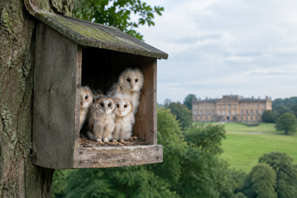 Four barn owl chicks hatch at Kedleston Hall for first time in 20 years
