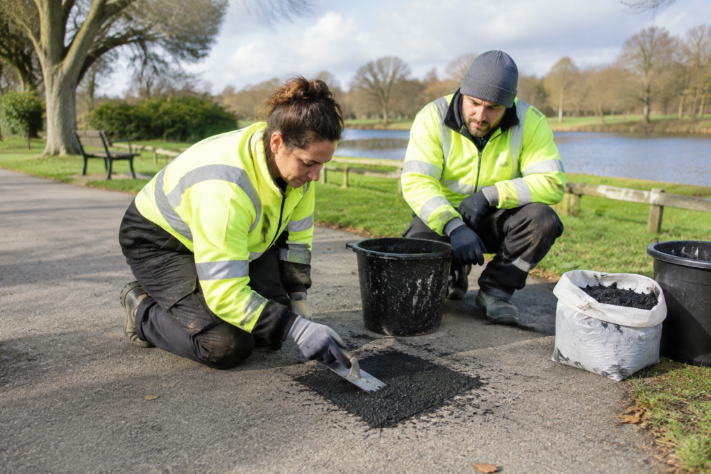Old clothes put to work in Maidstone pothole repair trial Old clothes put to work in Maidstone pothole repair trial